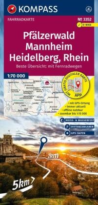 KOMPASS Fahrradkarte 3352 Pfälzerwald, Mannheim, Heidelberg, Rhein 1:70.000 reiß- und wetterfest