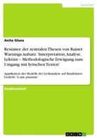 Anita Glunz - Resümee der zentralen Thesen von Rainer Warnings Aufsatz: 'Interpretation, Analyse, Lektüre - Methodologische Erwägung zum Umgang mit lyrischen Texten'