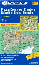 Tabacco Editrice Wanderkarten: Tabacco topographische Wanderkarte Pragser Dolomiten, Enneberg. Dolomiti di Braies, Marebbe