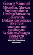 Georg Simmel, Klau Christian Köhnke, Klaus Christian Köhnke, Klaus Christian Köhnke - Miszellen, Glossen, Stellungsnahmen, Umfrageantworten, Leserbriefe, Diskussionsbeiträge 1889-1918, Anonyme und Pseudonyme Veröffentlichungen 1888-1920