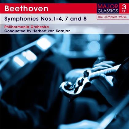 Ludwig van Beethoven (1770-1827), Herbert von Karajan & Philharmonia Orchestra - Symphonies No's 1-4, 7 And 8 - Major Classics (3 CDs)