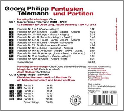 Georg Philipp Telemann (1681-1767), Hans-Jörg Schellenberger, Josef Radauer & Margit-Anna Süss - 12 Fantasien für Oboe TWV40: 2-13 / Die kleine Kammermusik 6 Partiten