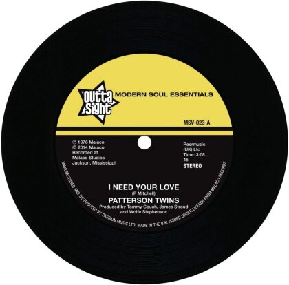Patterson Twins & Richard C - I Need You Love/I'm Gonna - 7 Inch (7" Single)