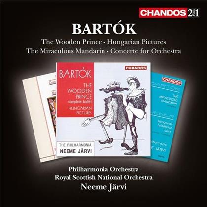 Béla Bartók (1881-1945), Neeme Järvi, Philharmonia Orchestra & The Royal Scottish National Orchestra - Wooden Prince, Hungarian Pictures, Miraculous Mandarin, Concerto For Orchestra (2 CDs)