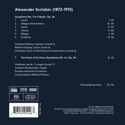 Alexander Scriabin (1872-1915), Svetlana Shilova & Mikhail Gubsky - Symphony No. 1 & Poem Of Ecstasy (SACD)