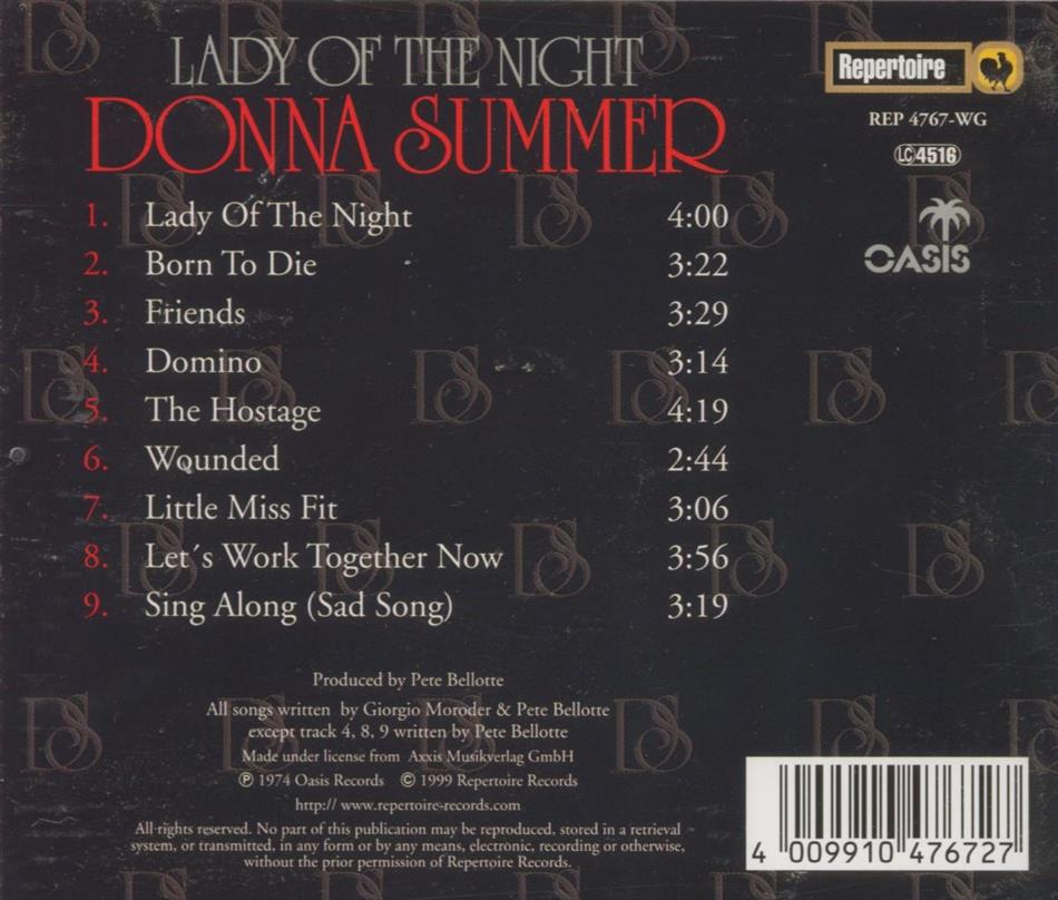 Lady Of The Night De Donna Summer - CeDe.ch