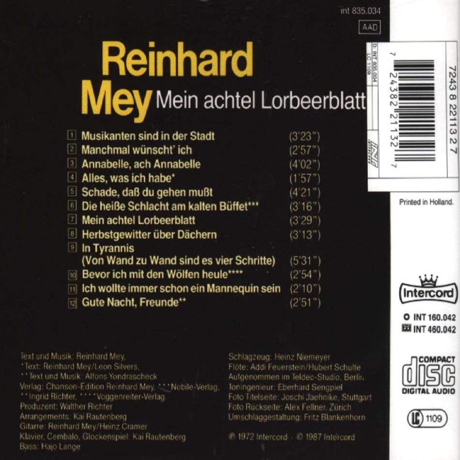 Mein Achtel Lorbeerblatt Von Reinhard Mey - CeDe.ch