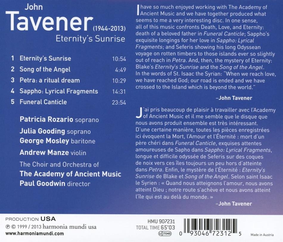 Eternity S Sunrise By Rozario Mosely Manze John Tavener 1944 2013 Cede Com