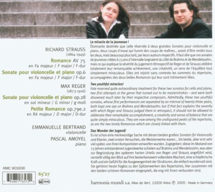 Bertrand Emmanuelle / Amoyel & Strauss R./ Reger Max - Romance In F/Son F Cello+Klavi