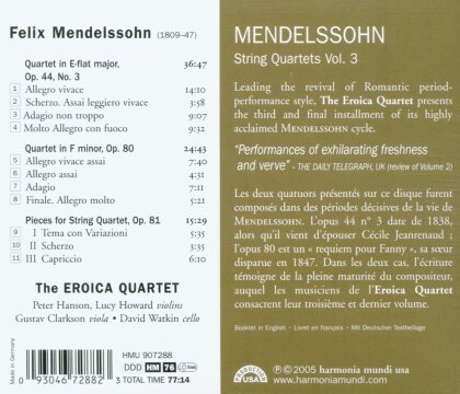 Eroica Quartet & Felix Mendelssohn-Bartholdy (1809-1847) - Streichquartette 3