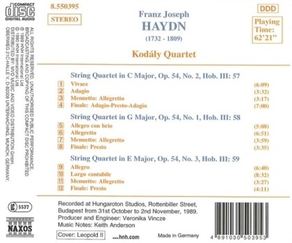 Kodaly Quartet & Joseph Haydn (1732-1809) - Streichquar Op54,1-3
