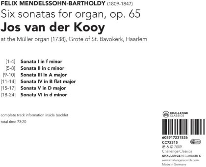 Van Der Kooy Jos & Felix Mendelssohn-Bartholdy (1809-1847) - Orgelsonaten Op.65