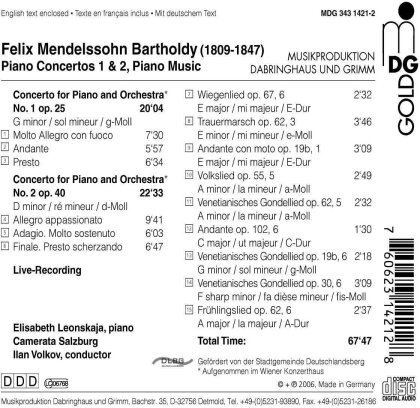 Leonskaja - Camerata Elisabeth & Felix Mendelssohn-Bartholdy (1809-1847) - Klavierkonzerte Nr. 1 Und 2 -