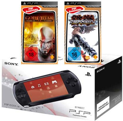 PSP Konsole Street E1004 + 2 Games God of War Chains..+ Tekken Dark Resurr.