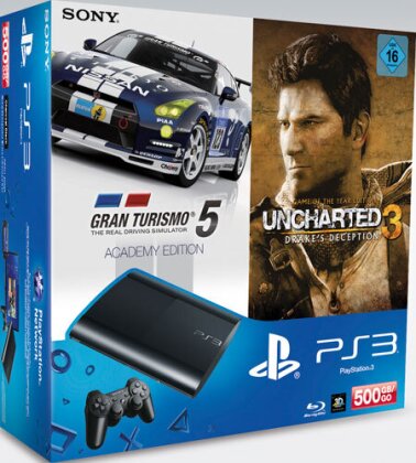 Sony PS3 500GB + Uncharted 3 GOTY +GT5 Academy Edition