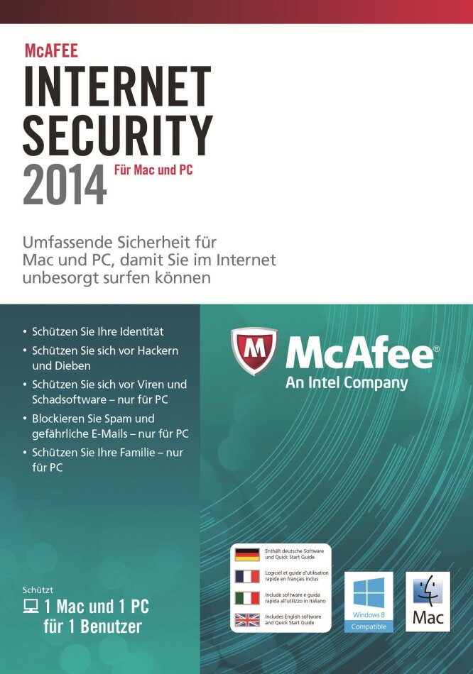 McAfee Internet Security Dual Protection for MAC and Windows 2014 - 1 User