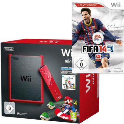 Wii Konsole mini red Mario Kart Bdl. inkl.Remote Plus red+Nunchuk red+ Fifa14