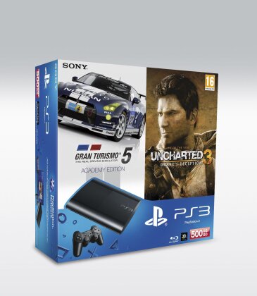 Playstation 3 Console 500 GB Super Slim inkl. Uncharted 3 GotY & Gran Turismo 5 Academy Edition