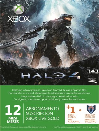 Xbox 360 Live 12+1 Mo Halo4 Emblem Card