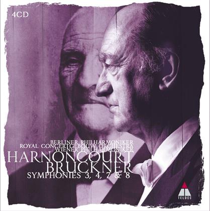 Anton Bruckner (1824-1896), Nikolaus Harnoncourt, Royal Concertgebouw Orchestra (RCO), Wiener Philharmoniker & Berliner Philharmoniker - Sinfonie 3 Nowak Edition, Sinfonien 4 & 7, Sinfonie 8 Nowak Edition (I) & Nowak Edition (II-IV) (4 CDs)
