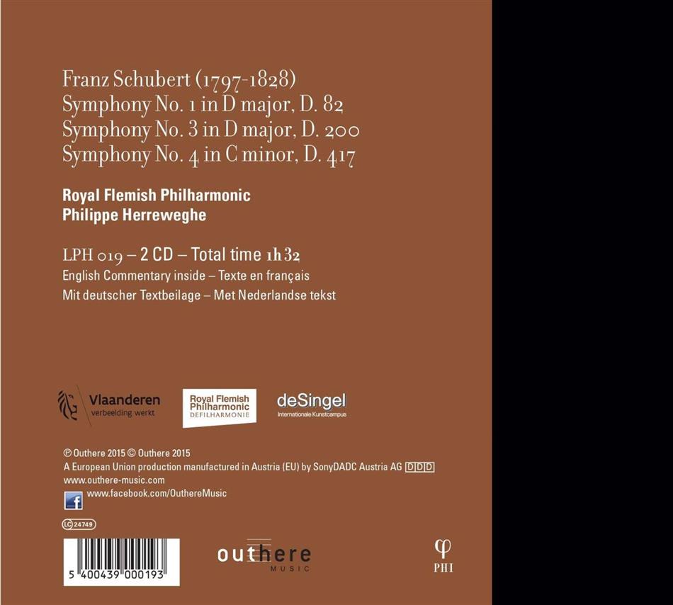 (1797-1828),　CDs)　Herreweghe　(2　Philippe　Phiharmonic　Franz　Nos.　by　1,　Symphonies　Flemish　Schubert　Royal