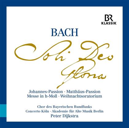 Johann Sebastian Bach (1685-1750), Peter Dijkstra, Concerto Köln & Akademie für Alte Musik Berlin Akamus - Soli Deo Gloria - Johannes-Passion, Matthäus-Passion, - Messe in H-Moll, Weihnachtsoratorium (9 CDs)