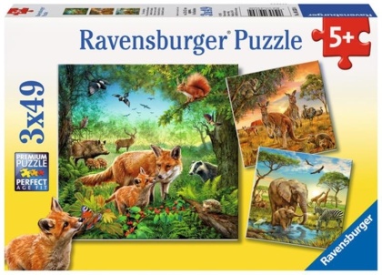 Tiere der Erde - 3 x 49 Teile Puzzles