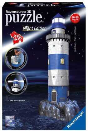 Night Edition: Leuchtturm bei Nacht - 3D Gebäude Puzzle