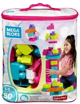 Mega Bloks: First Builders - Bausteinebeutel - Large (80 Teile, pinkfarben)