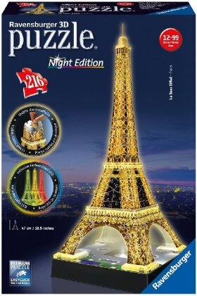 Night Edition: Eiffelturm bei Nacht - 3D Gebäude Puzzle