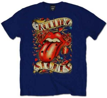 Rolling Stones - Rolling Stones Tongue & Stars Navy Mens T Shirt: L