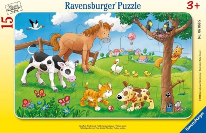 Ravensburger Kinderpuzzle - 06066 Knuffige Tierfreunde - Rahmenpuzzle für Kinder ab 3 Jahren, mit 15 Teilen