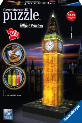 Night Edition: Big Ben bei Nacht - 3D Gebäude Puzzle