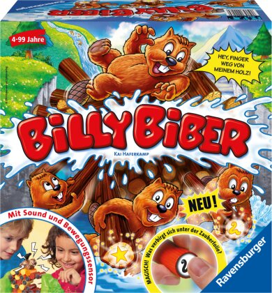 Ravensburger 22246 - Billy Biber - Geschicklichkeitsspiel für ruhige Hände - Spiel für Kinder ab 4 Jahren, Familienspiel für 1-4 Spieler - magische Zauberfolie