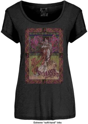 Janis Joplin Ladies T-Shirt - Avalon Ballroom '67 (Black) (Soft Hand Inks) - Grösse S