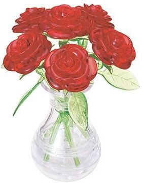 6 rote Rosen in der Vase - 43 Teile
