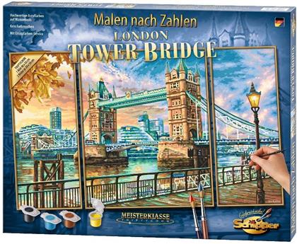 The Tower Bridge in London - Spezialkarton mit Leinenstruktur, dreiteiliges Bild: Gesamtbildgröße: 50 x 80 cm (1 Bild 50 x 40 cm, 2 Bilder je 50 x 20 cm), Acrylfarben, Pinsel. Mit Bauanleitung für rahmenlose Bildträger. Ohne Rahmen!