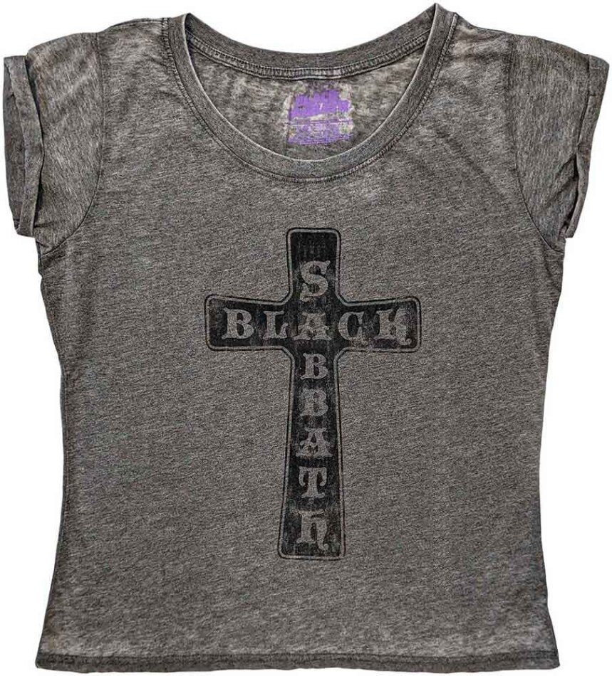 Black Sabbath Ladies Burnout T-Shirt - Vintage Cross