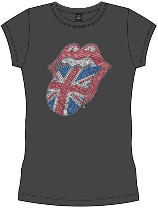 The Rolling Stones Ladies Embellished T-Shirt - Classic UK Tongue (Diamante) - Grösse L