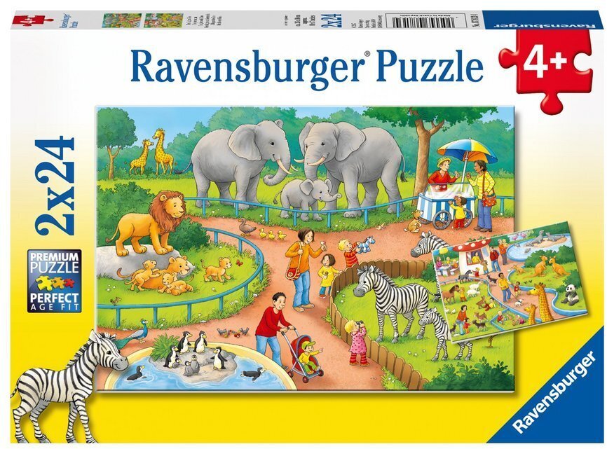 Ravensburger Kinderpuzzle - 07813 Ein Tag im Zoo - Puzzle für Kinder ab 4 Jahren, mit 2x24 Teilen