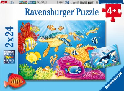 Ravensburger Kinderpuzzle - 07815 Kunterbunte Unterwasserwelt - Puzzle für Kinder ab 4 Jahren, mit 2x24 Teilen