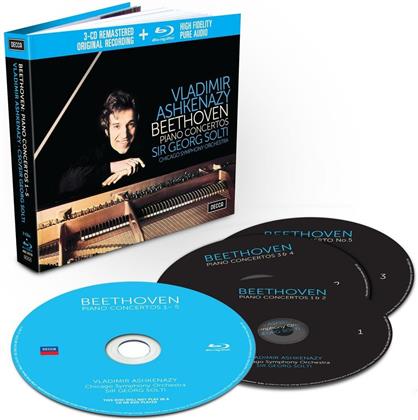 Vladimir Ashkenazy, Ludwig van Beethoven (1770-1827), Sir Georg Solti & Chicago Symphony Orchestra - The Piano Concertos / Klavierkonzert Nr. 1-5 (3 CDs + Blu-ray)