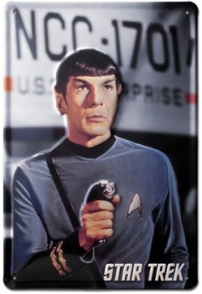 Star Trek - Geprägtes Blechschild - Spock with Laser Gun