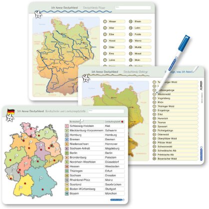 Ich kenne Deutschland - 1. Bundesländer & Landeshauptstädte, 2. Flüsse, 3. Gebirge im Set, 3 Lernvorlagen