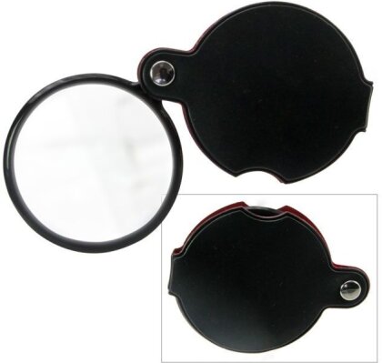 Einschlaglupe, Vergrößerung 3,5 fach, Linse echt Glas, Durchmesser 50 mm - wattiertes Etui