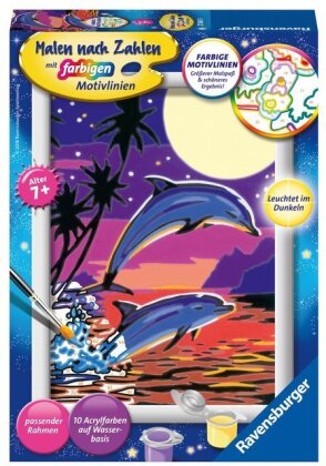 Ravensburger Malen nach Zahlen 27845 - Delfine - Kinder ab 7 Jahren - Acrylmaltafel, Acrylfarben, Pinsel, Rahmen