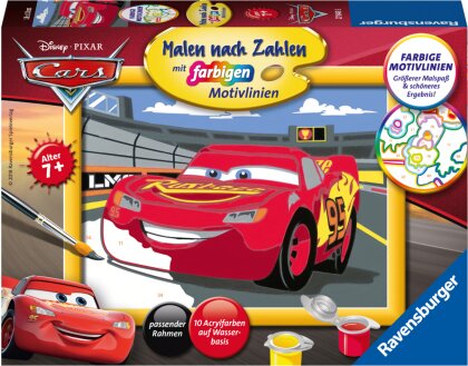 Ravensburger Malen nach Zahlen 27843 - Lightning McQueen - Kinder ab 7 Jahren - Acrylmaltafel, Acrylfarben, Pinsel, Rahmen