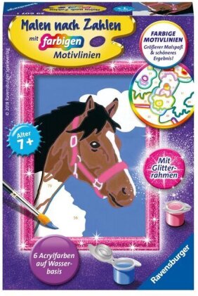 Ravensburger Malen nach Zahlen 29607 - Pferd - Kinder ab 7 Jahren - Acrylmaltafel, Acrylfarben, Pinsel, Firnis, Rahmen