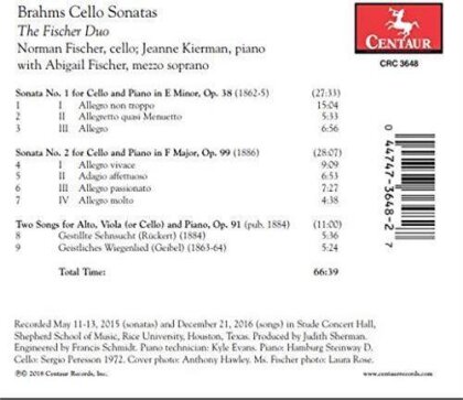 Fischer Duo, Johannes Brahms (1833-1897), Johann Sebastian Bach (1685-1750) & Abigail Fischer - Brahms Cello Sonatas
