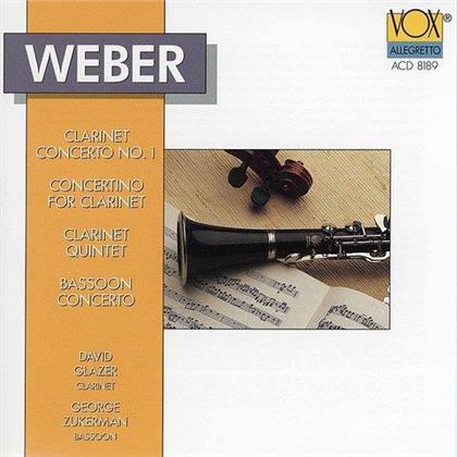 Carl Maria von Weber (1786-1826), David Glazer & George Zukerman - Clarinet Concerto 1, Concertino For Clarinet, Clarinet Quintet, Bassoon Concerto